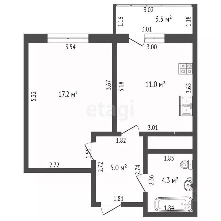 1-к кв. Башкортостан, Стерлитамак просп. Октября, 38 (37.5 м) - Фото 2