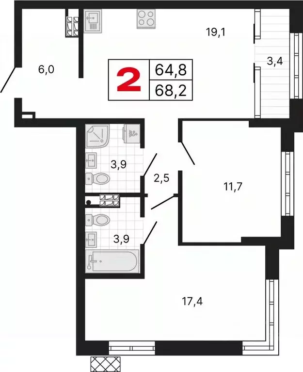 2-к кв. Свердловская область, Екатеринбург ул. Шаумяна, 11 (68.27 м) - Фото 1