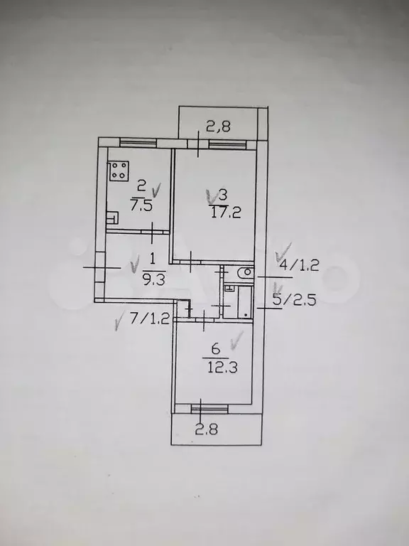 2-к. квартира, 52,8 м, 5/5 эт. - Фото 0