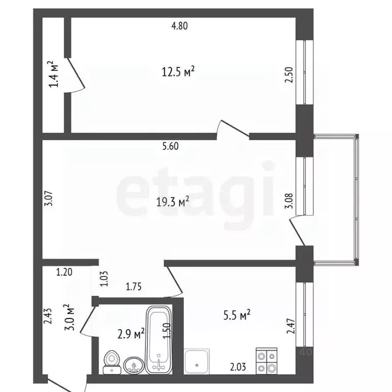 2-к кв. Татарстан, Альметьевск ул. Марджани, 163 (44.5 м) - Фото 2