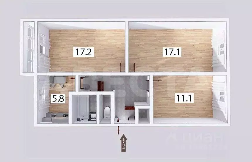 3-к кв. Омская область, Омск ул. 75-й Гвардейской Бригады, 9 (62.7 м) - Фото 2