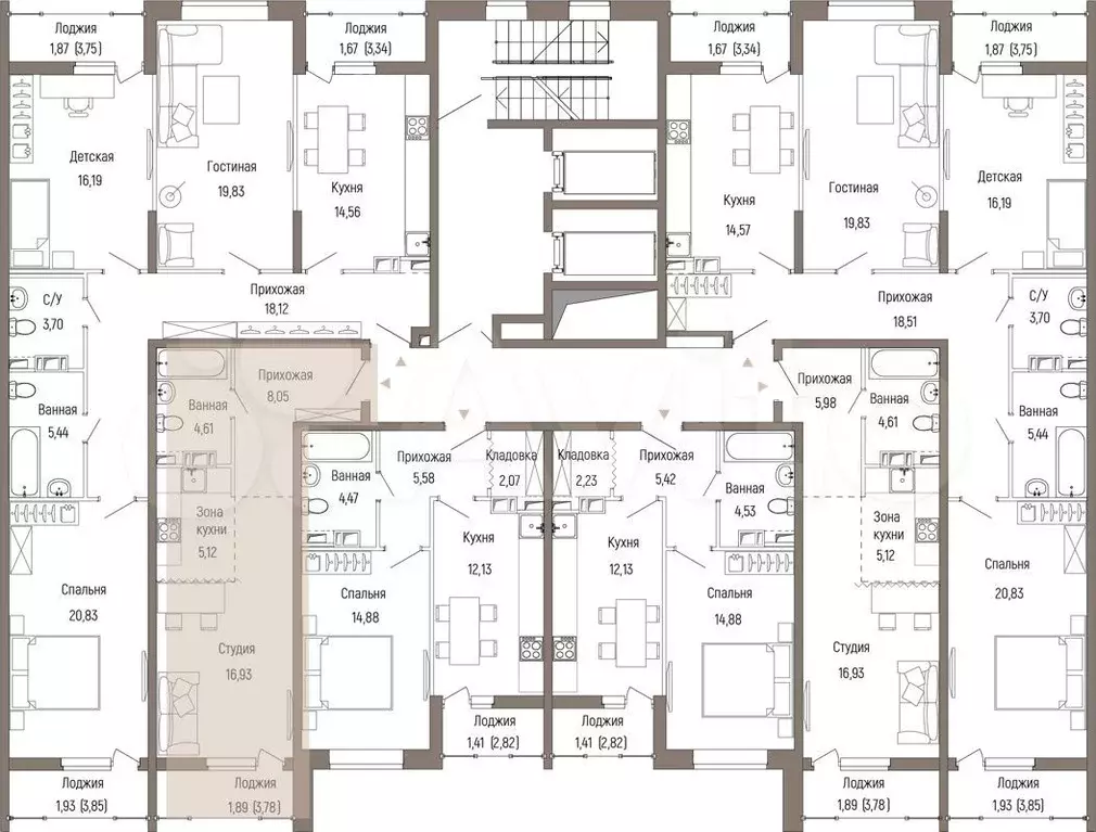 Квартира-студия, 36,6 м, 5/9 эт. - Фото 1