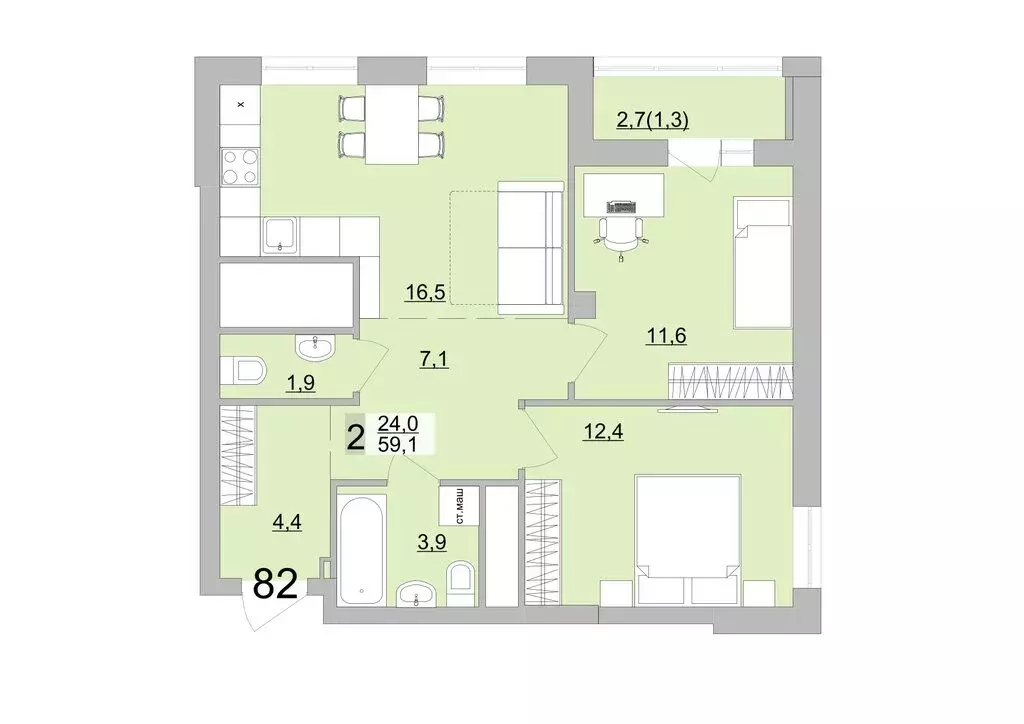 2-комнатная квартира: Екатеринбург, Черкасская улица, 5к3 (59.1 м) - Фото 0
