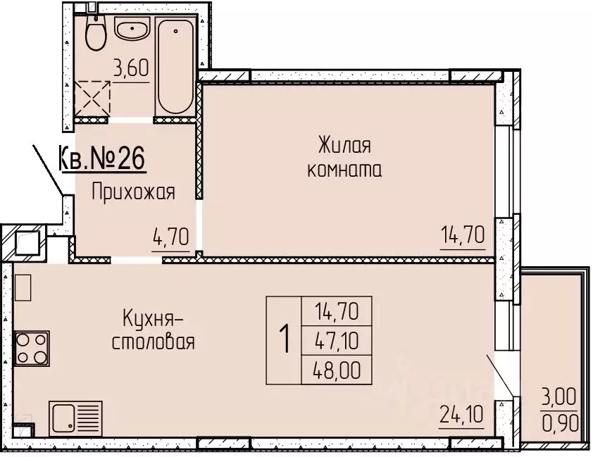 1-к кв. Ростовская область, Батайск ул. Макаровского, 4к1 (48.4 м) - Фото 0