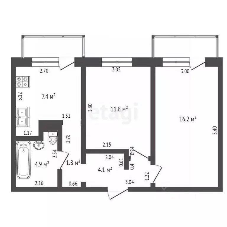 2-к кв. Ростовская область, Батайск Авиагородок мкр, 32 (49.5 м) - Фото 1