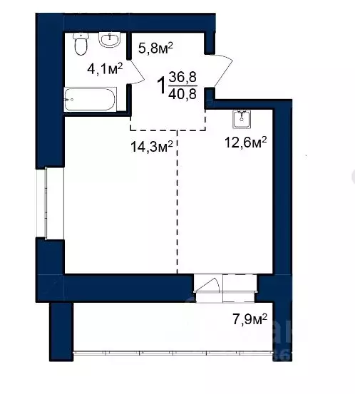 Студия Амурская область, Благовещенск 224-й кв-л,  (40.8 м) - Фото 0