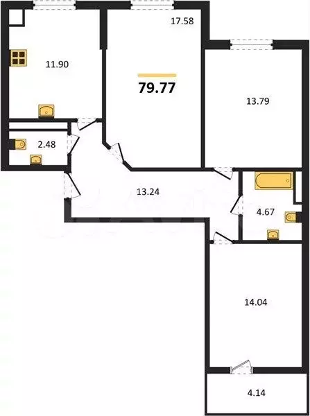 3-к. квартира, 79,8 м, 8/9 эт. - Фото 1