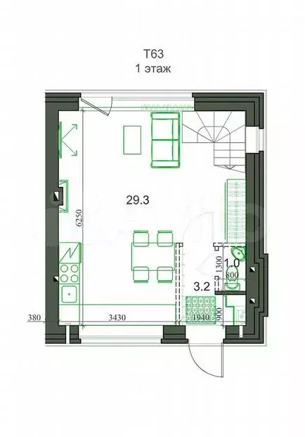 2-к. квартира, 62 м, 2/2 эт. - Фото 1