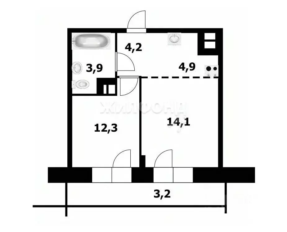 2-к кв. Новосибирская область, Новосибирск ул. Коминтерна, 1с (39.4 м) - Фото 0