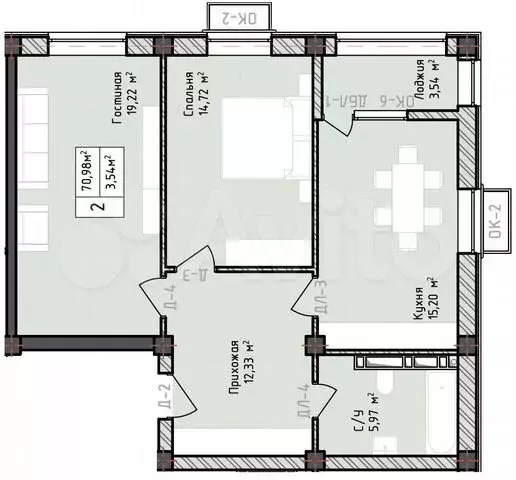 2-к. квартира, 71 м, 8/8 эт. - Фото 0