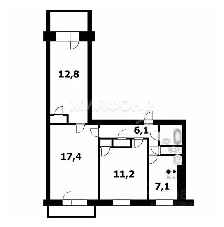 3-к кв. Новосибирская область, Новосибирск ул. Невельского, 61 (59.8 ... - Фото 0