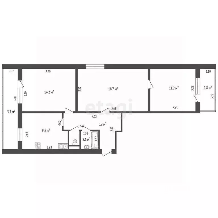 3-к кв. Татарстан, Набережные Челны просп. Мира, 55 (70.4 м) - Фото 2