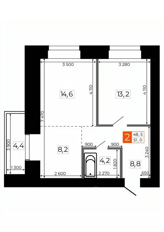 2-к кв. Амурская область, Благовещенск  (51.0 м) - Фото 0