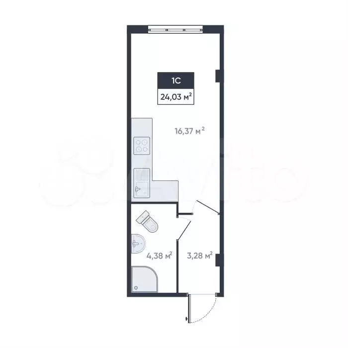 Квартира-студия, 23,5 м, 1/18 эт. - Фото 0