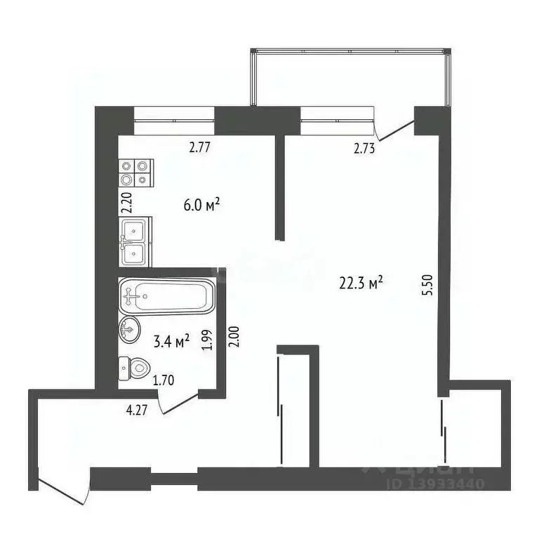 1-к кв. Тюменская область, Тюмень ул. Мельникайте, 92 (32.5 м) - Фото 1