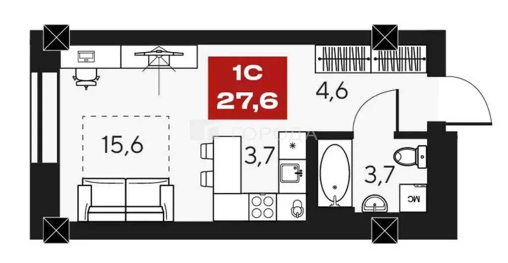 Квартира-студия: Новосибирск, улица Маковского, 4 (27.7 м) - Фото 1
