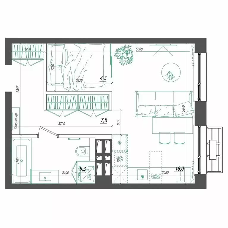 1-комнатная квартира: Владивосток, улица Невельского, 4с2 (34.2 м) - Фото 2