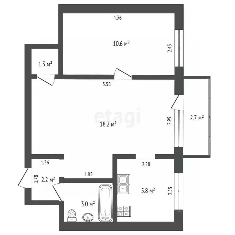 2-к кв. Хабаровский край, Комсомольск-на-Амуре ул. Кирова, 32 (41.1 м) - Фото 1