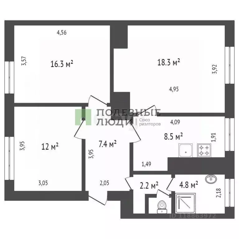 3-к кв. Красноярский край, Красноярск ул. Робеспьера, 20 (74.0 м) - Фото 2