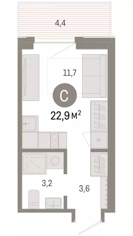 Квартира-студия: Омск, Кировский округ (22.91 м) - Фото 1