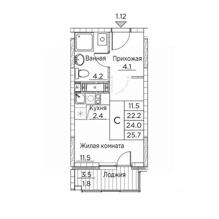1-к кв. Приморский край, Владивосток ул. Расула Гамзатова, 7к2 (25.7 ... - Фото 1