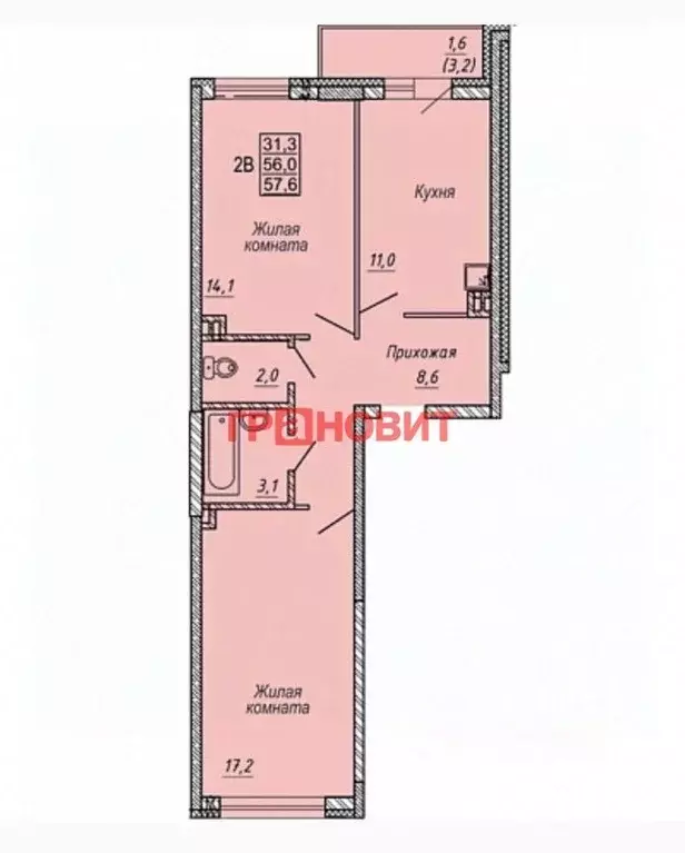 3-к кв. Новосибирская область, Новосибирск ул. Бородина, 56 (56.0 м) - Фото 1