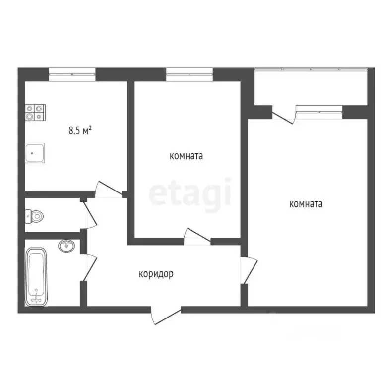 2-к кв. Тюменская область, Тюмень Ставропольская ул., 11А (50.0 м) - Фото 1