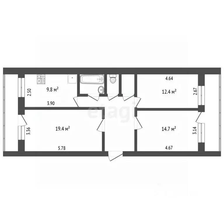 3-к кв. Белгородская область, Белгород Студенческая ул., 6а (72.2 м) - Фото 2