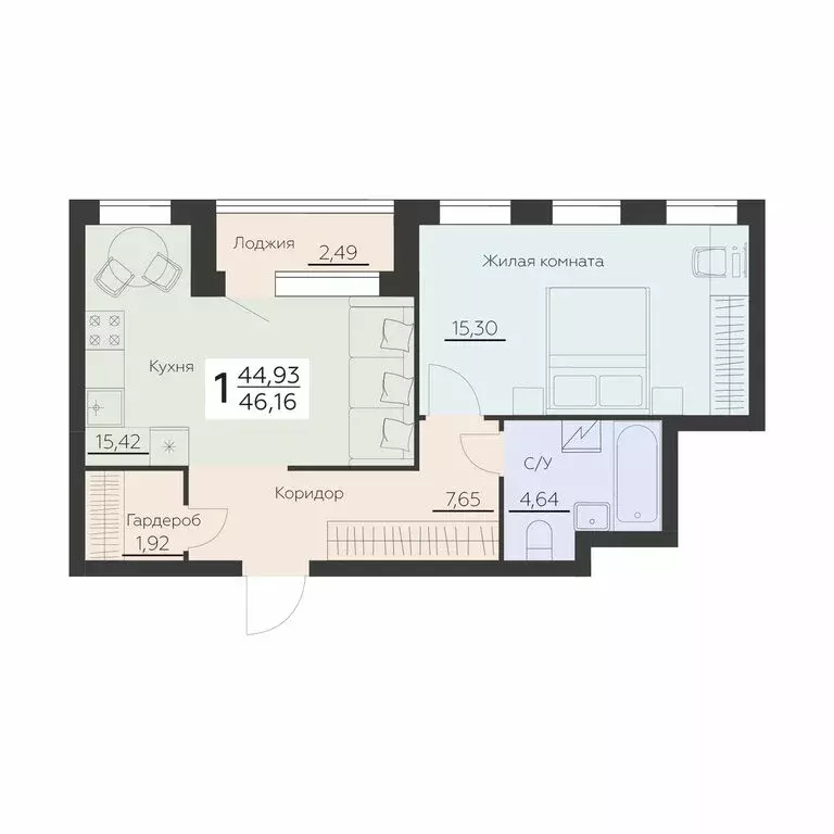 1-комнатная квартира: Воронеж, Ленинградская улица, 29Б (46.16 м) - Фото 0