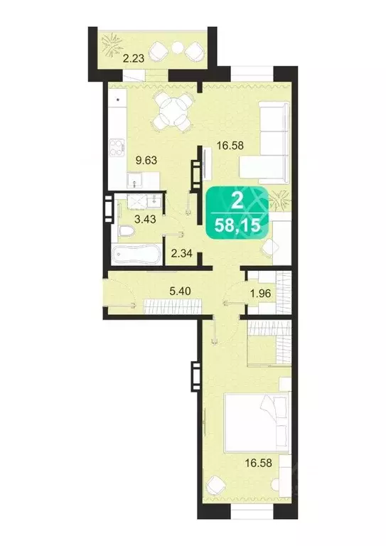 2-к кв. Забайкальский край, Чита Сосновый Бор мкр,  (58.15 м) - Фото 0