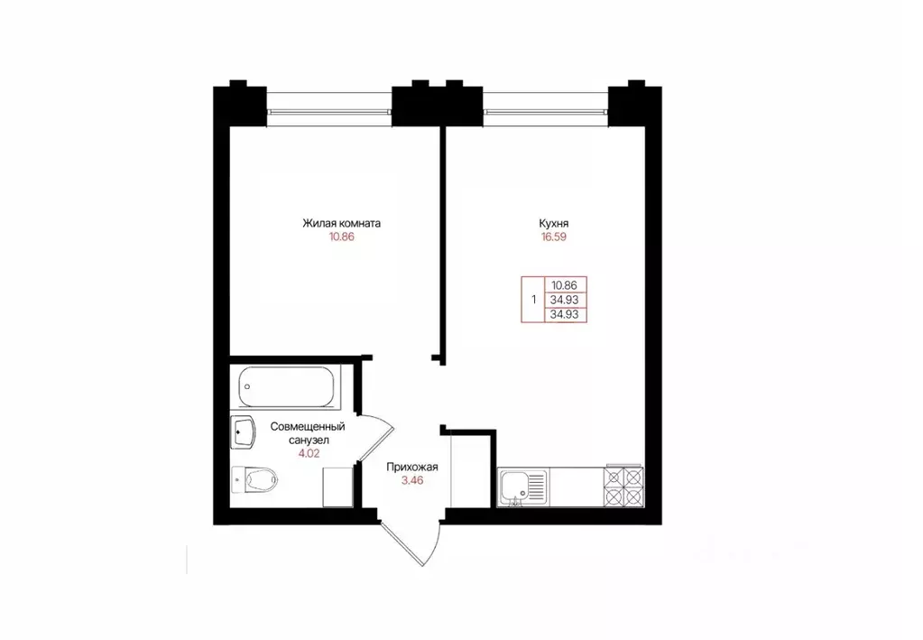 1-к кв. Татарстан, Казань Лето жилой комплекс (34.93 м) - Фото 1