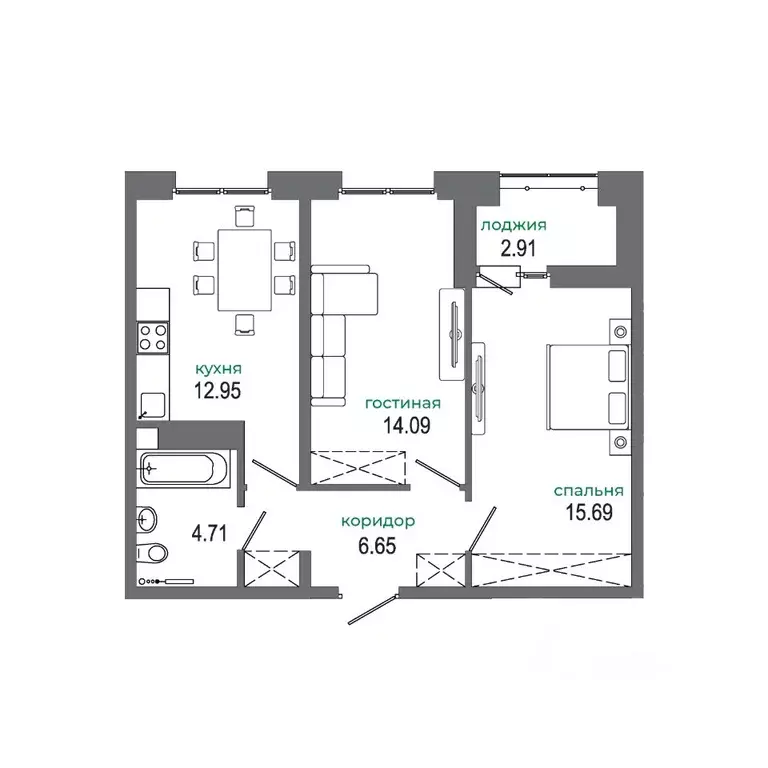 2-к кв. Иркутская область, Иркутск ул. Ивана Доронина, 7/1 (56.9 м) - Фото 0