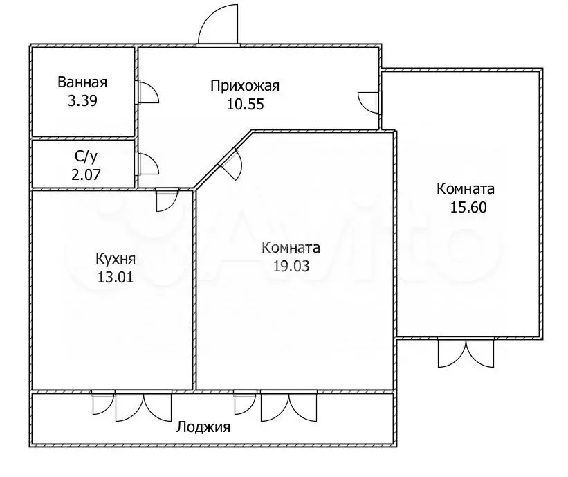 2-к. квартира, 63,7 м, 4/4 эт. - Фото 0