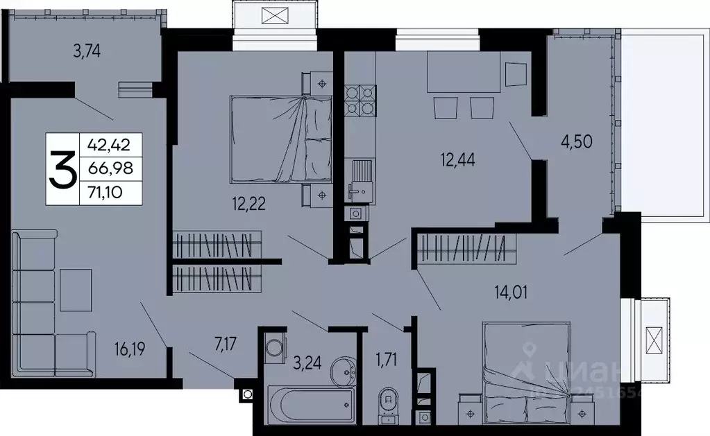 3-к кв. Адыгея, Майкоп 9 Мая ул. (71.1 м) - Фото 1