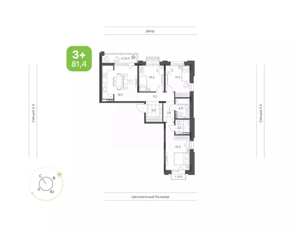 3-к кв. Татарстан, Набережные Челны Премьер-квартал жилой комплекс ... - Фото 1