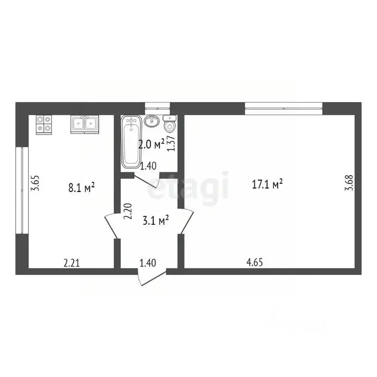 1-к кв. Крым, Симферополь ул. Севастопольская (30.3 м) - Фото 2