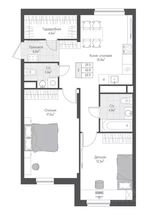 2-к кв. Тверская область, Тверь Лесная Мелодия-3 жилой комплекс (63.6 ... - Фото 1