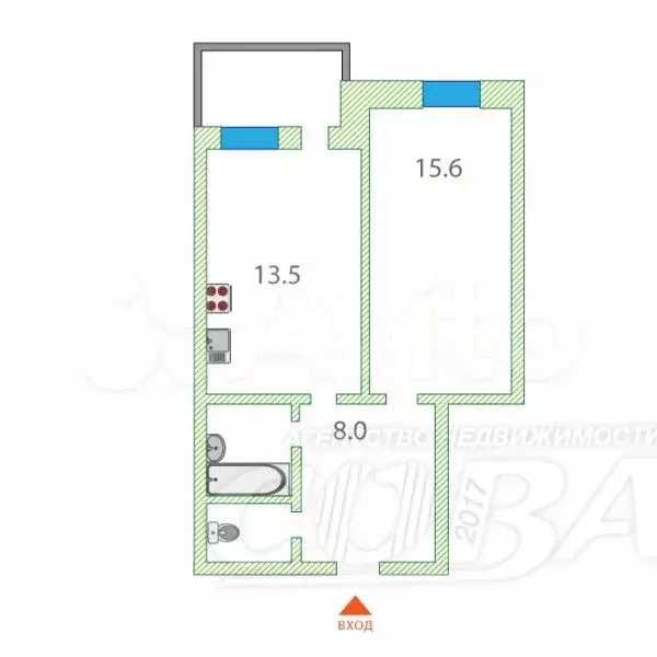 1-к. квартира, 41 м, 15/17 эт. - Фото 1