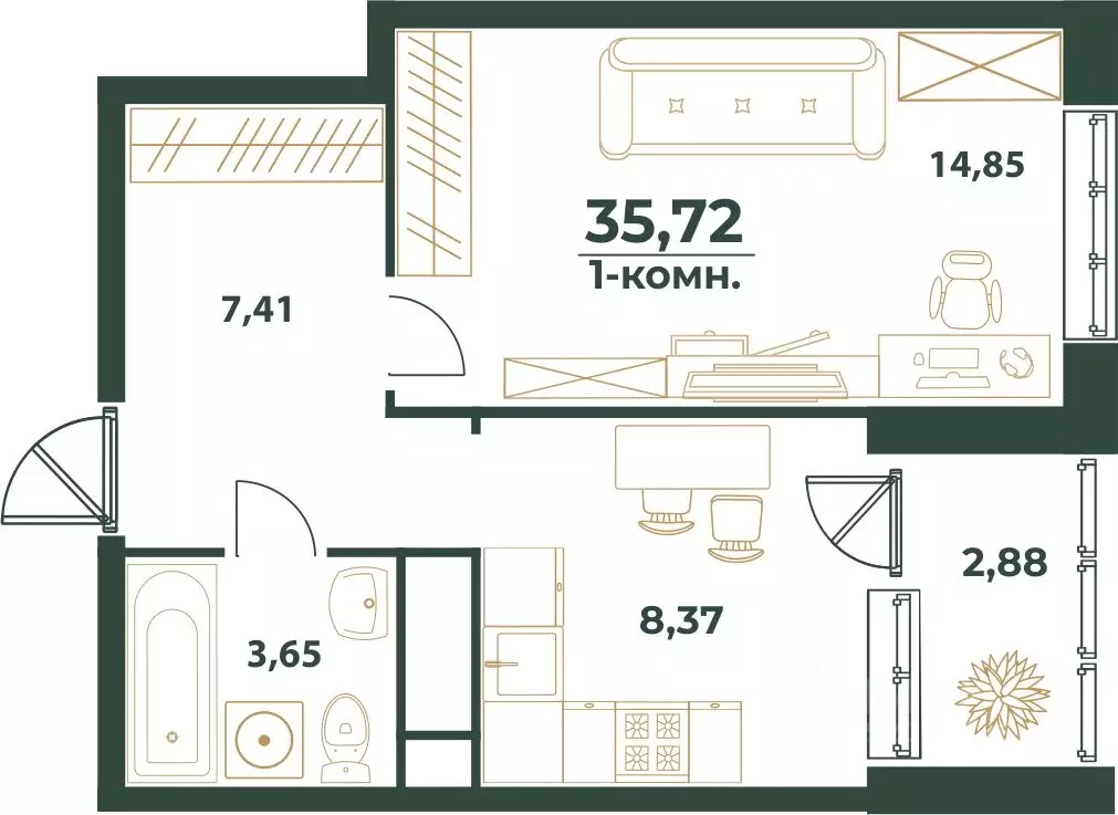 1-к кв. Башкортостан, Уфа ул. Ивана Спатара, 14 (35.72 м) - Фото 1