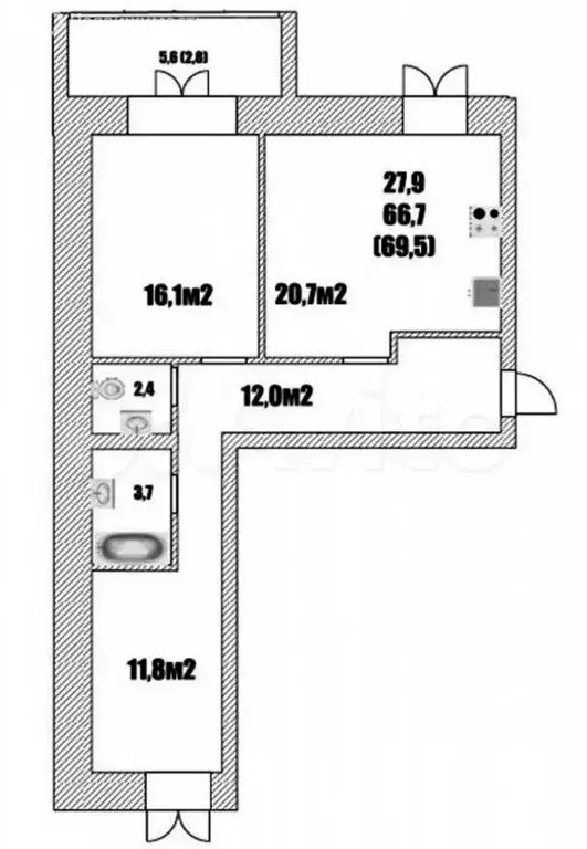 2-комнатная квартира: Вологда, Заречная улица, 24 (69.5 м) - Фото 0