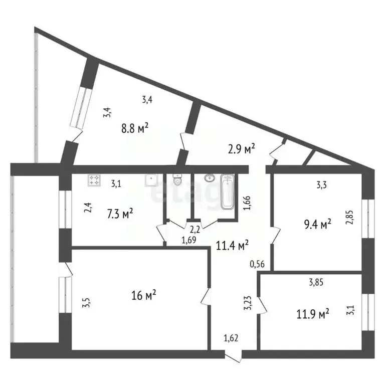 4-к кв. Красноярский край, Красноярск ул. Юшкова, 10В (72.2 м) - Фото 2