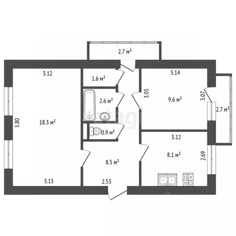 2-к кв. Санкт-Петербург Прибрежная ул., 2 (49.6 м) - Фото 1