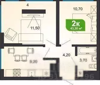 Квартира, 2 комнаты, 45.6 м - Фото 0