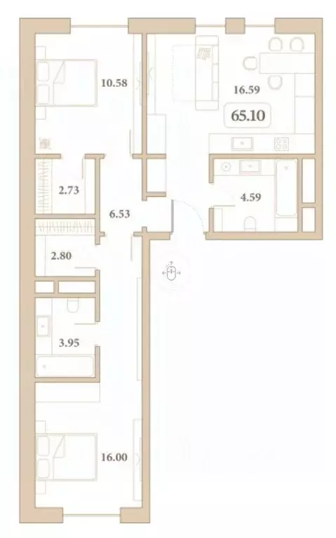 2-к кв. Краснодарский край, Анапа ул. Толстого, 26 (65.1 м) - Фото 2