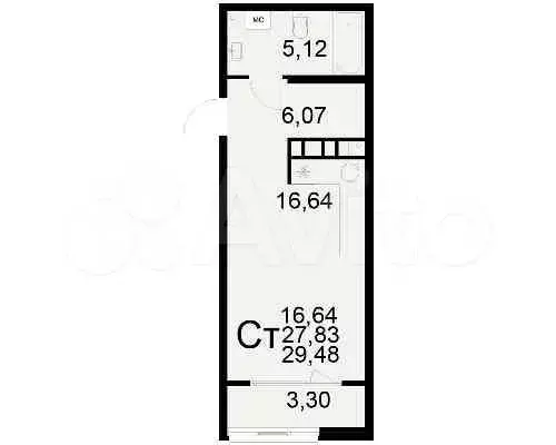 1-к. квартира, 29,5 м, 14/17 эт. - Фото 0