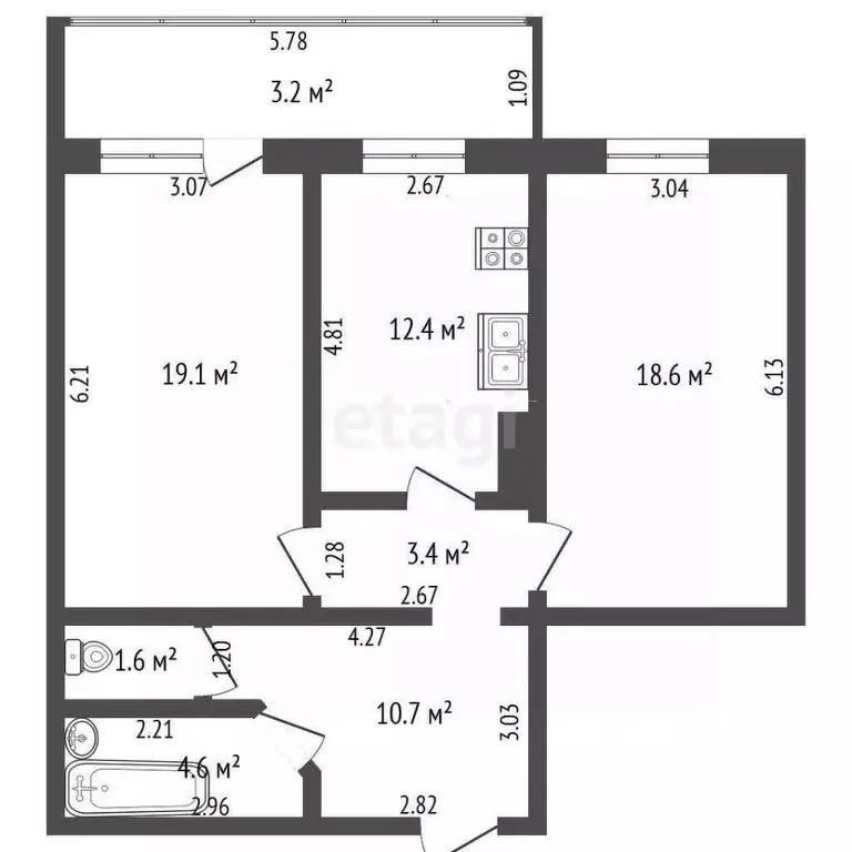 2-к кв. Вологодская область, Череповец Рыбинская ул., 22 (70.4 м) - Фото 1