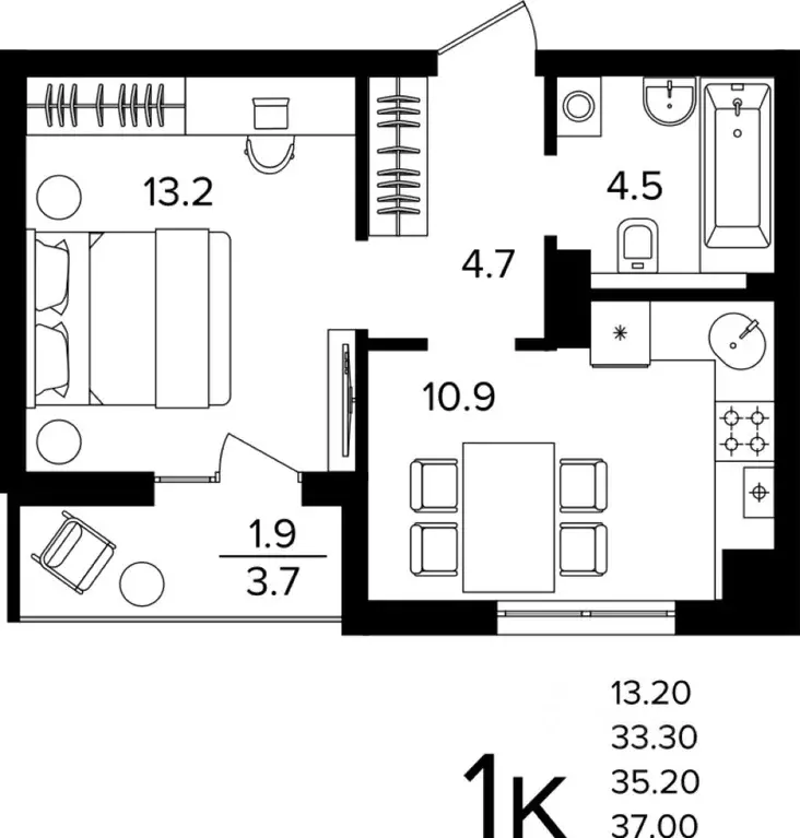 1-к кв. Калининградская область, Гурьевский муниципальный округ, пос. ... - Фото 1