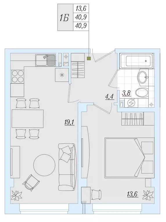 1-к квартира, 39 м - Фото 0