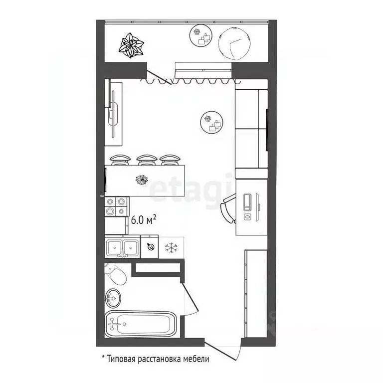 Студия Тюменская область, Тюмень ул. Новоселов, 113 (22.8 м) - Фото 0