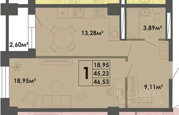1-к кв. Саха (Якутия), Якутск ул. Губина, 15 (46.95 м) - Фото 0
